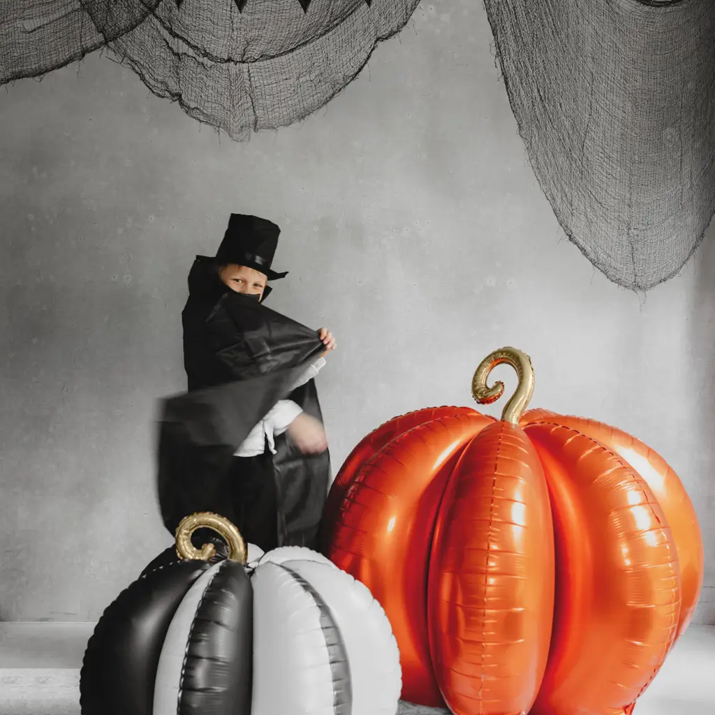 Kæmpe 3D-græskarballon i aluminium, 90 x 90 cm – Halloween-dekoration