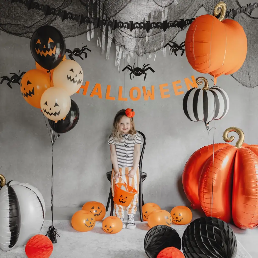 Kæmpe 3D-græskarballon i aluminium, 90 x 90 cm – Halloween-dekoration