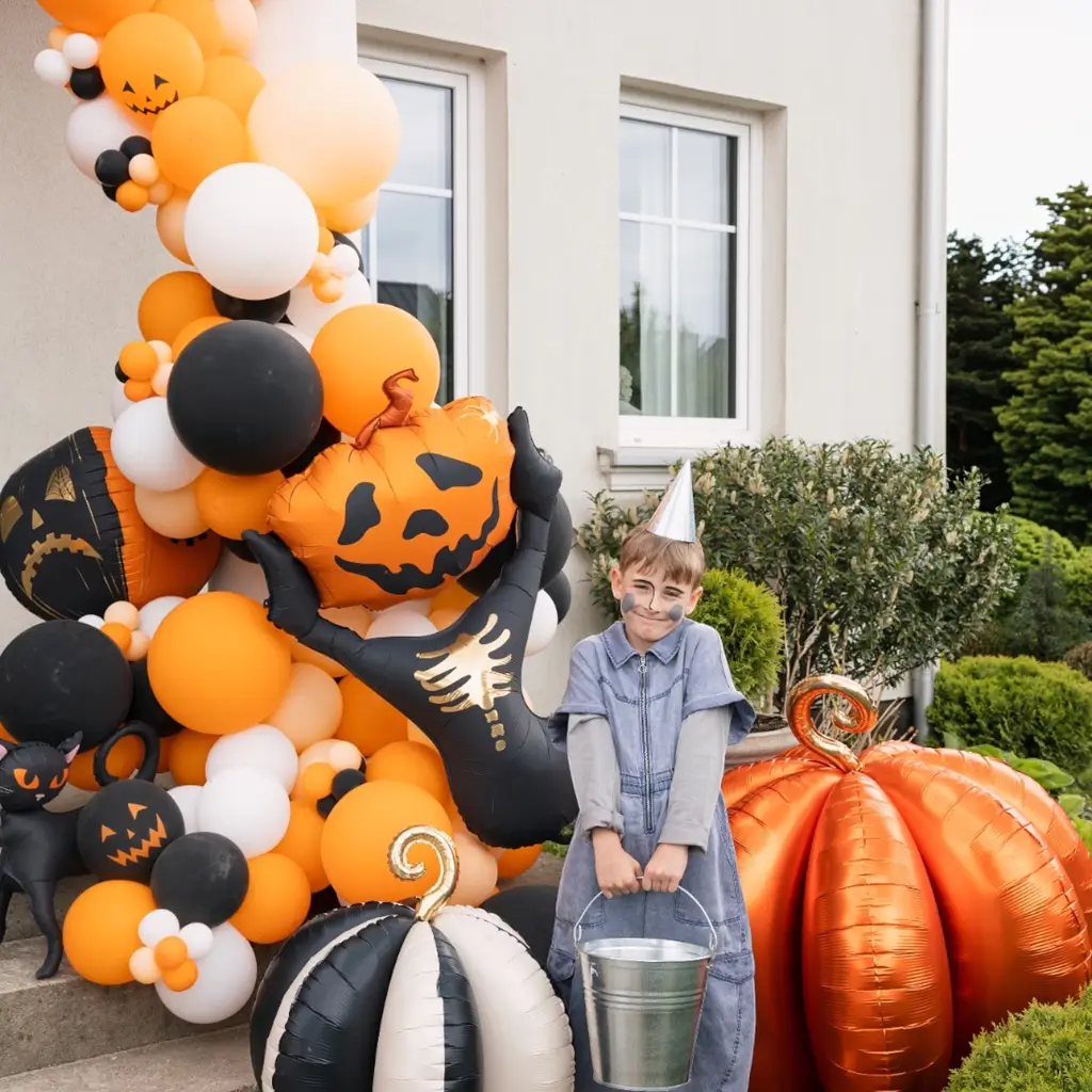 Kæmpe 3D-græskarballon i aluminium, 90 x 90 cm – Halloween-dekoration