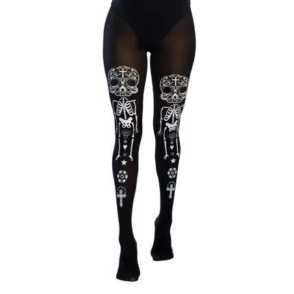 Dia de los Muertos-strømpebukser med skeletmønster – De Dødes Dag og Halloween