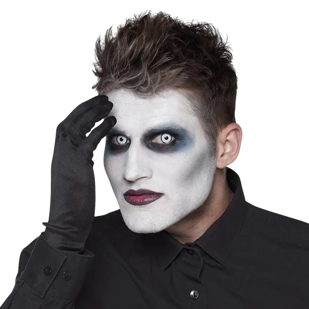Hvide kontaktlinser med sort kant fra Maniaque – Halloween-kontaktlinser
