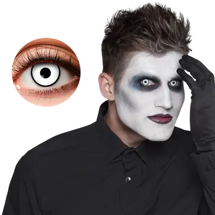 Hvide kontaktlinser med sort kant fra Maniaque – Halloween-kontaktlinser