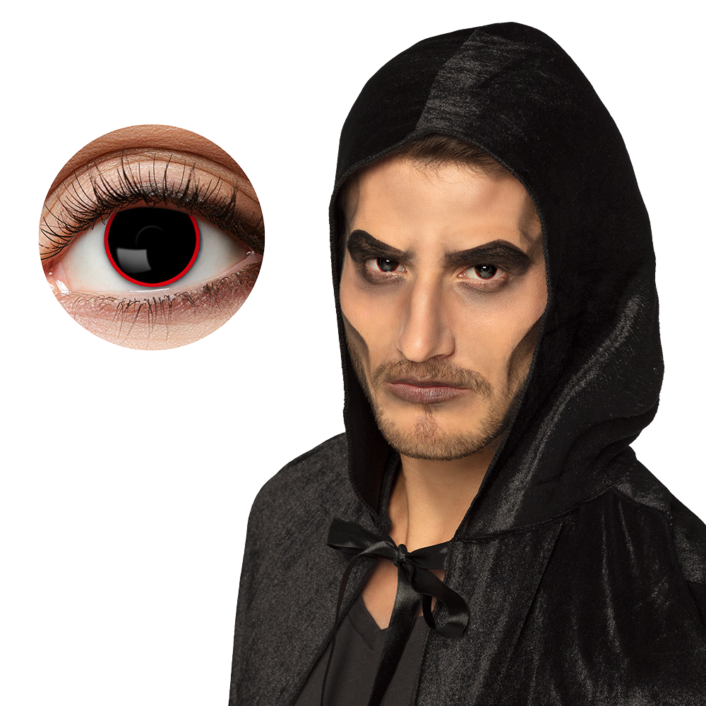 Sorte kontaktlinser med rødt kontur – »Demon« – Halloween-kontaktlinser