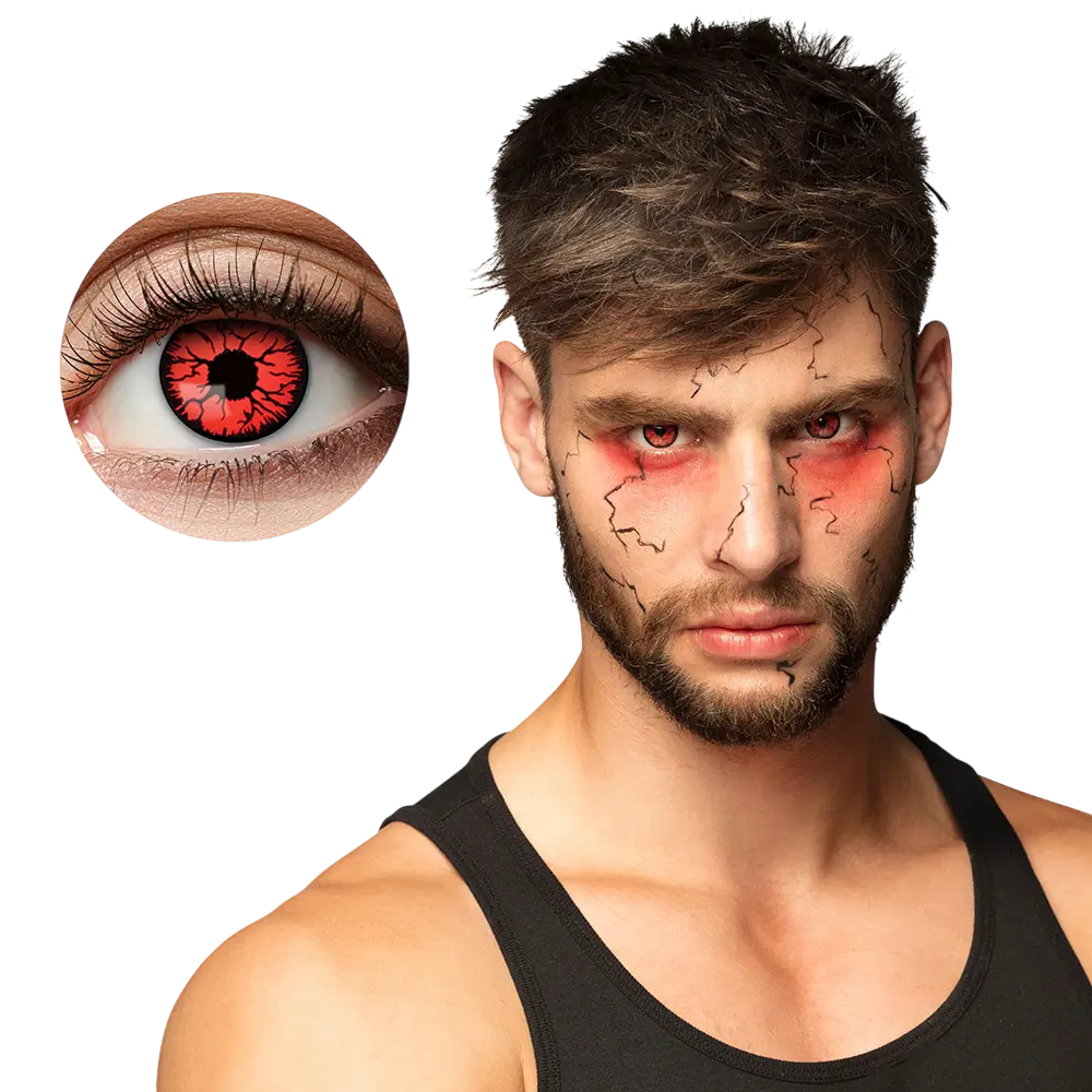 Røde, krakelerede linser – Sort zombie-dæmon – Halloween-linser