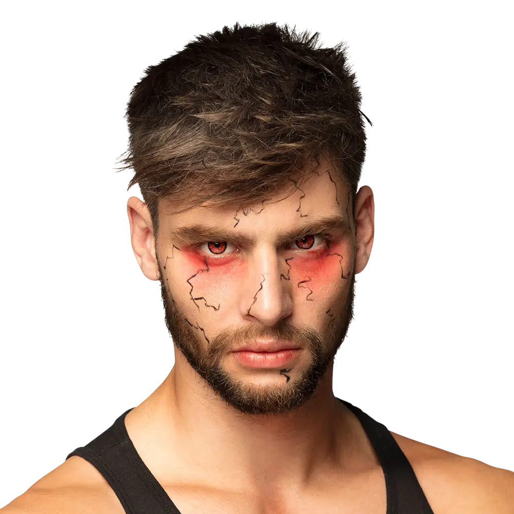 Røde, krakelerede linser – Sort zombie-dæmon – Halloween-linser