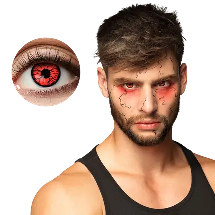 Røde, krakelerede linser – Sort zombie-dæmon – Halloween-linser