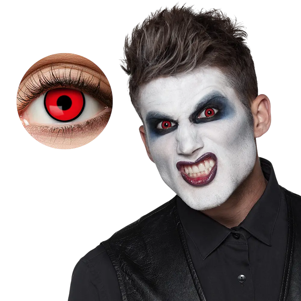 Røde og sorte vampyr-kontaktlinser – Halloween-kontaktlinser