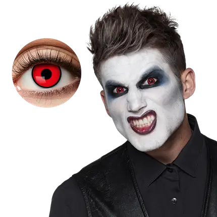 Røde og sorte vampyr-kontaktlinser – Halloween-kontaktlinser