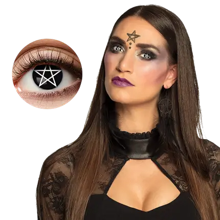 Sorte kontaktlinser med hvidt pentagram – Hekse-kontaktlinser til Halloween