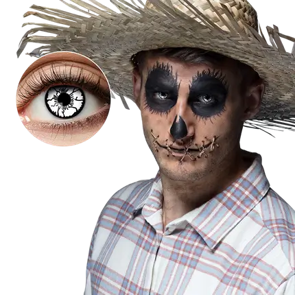 Hvide, krakelerede linser – Sort fugleskræmsel – Halloween-linser