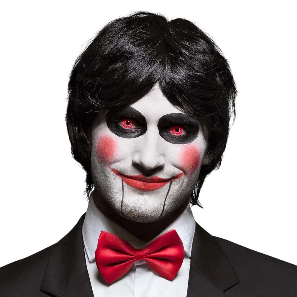 Røde og hvide spiralformede kontaktlinser – Halloween-kontaktlinser