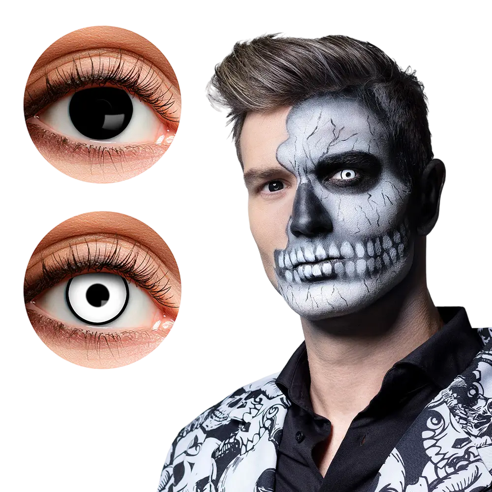 Skullface-kontaktlinser i sort og hvid – Halloween-kontaktlinser