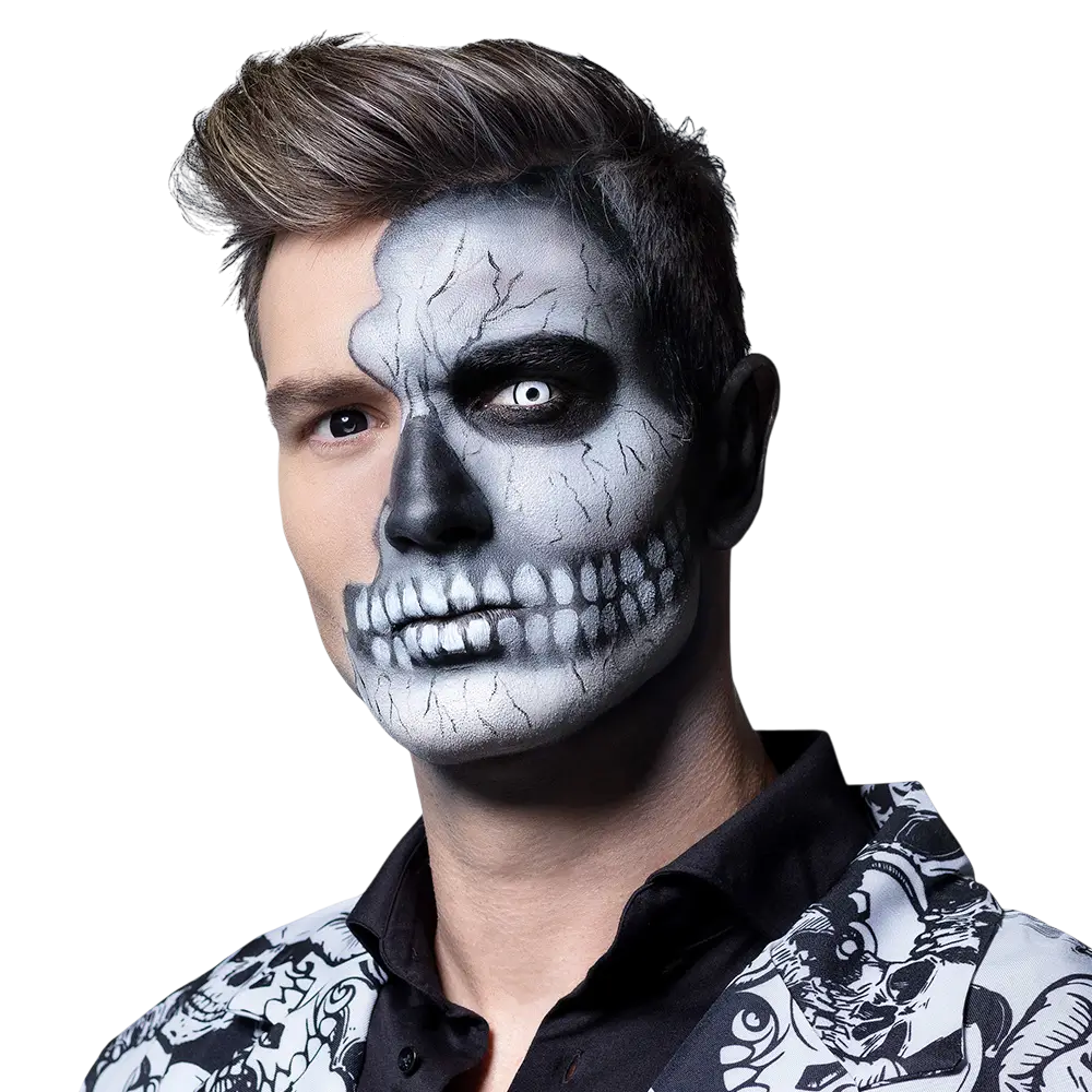 Skullface-kontaktlinser i sort og hvid – Halloween-kontaktlinser