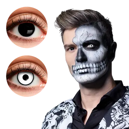 Skullface-kontaktlinser i sort og hvid – Halloween-kontaktlinser