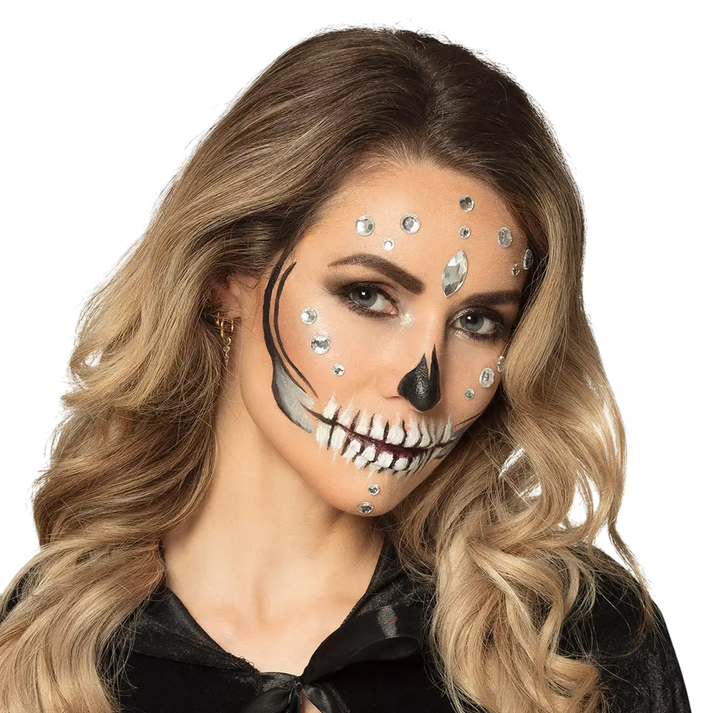 Diamant-skelet-makeup-sæt – Makeup, glitter og rhinestones