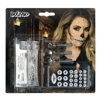 Diamant-skelet-makeup-sæt – Makeup, glitter og rhinestones