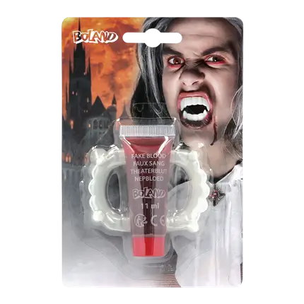 Vampyr-sæt – Vampyrtænder og kunstigt blod 11 ml