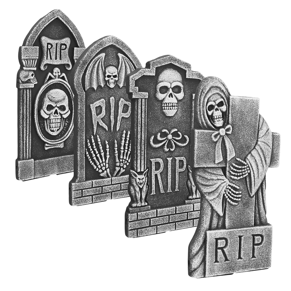 Sæt med 4 gravsten med påskriften »RIP« (41 x 20 cm) – Halloween-dekoration