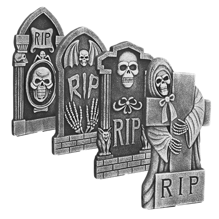 Sæt med 4 gravsten med påskriften »RIP« (41 x 20 cm) – Halloween-dekoration