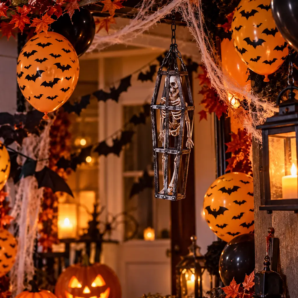 Hængende skelet i bur, 50 cm – Halloween-dekoration