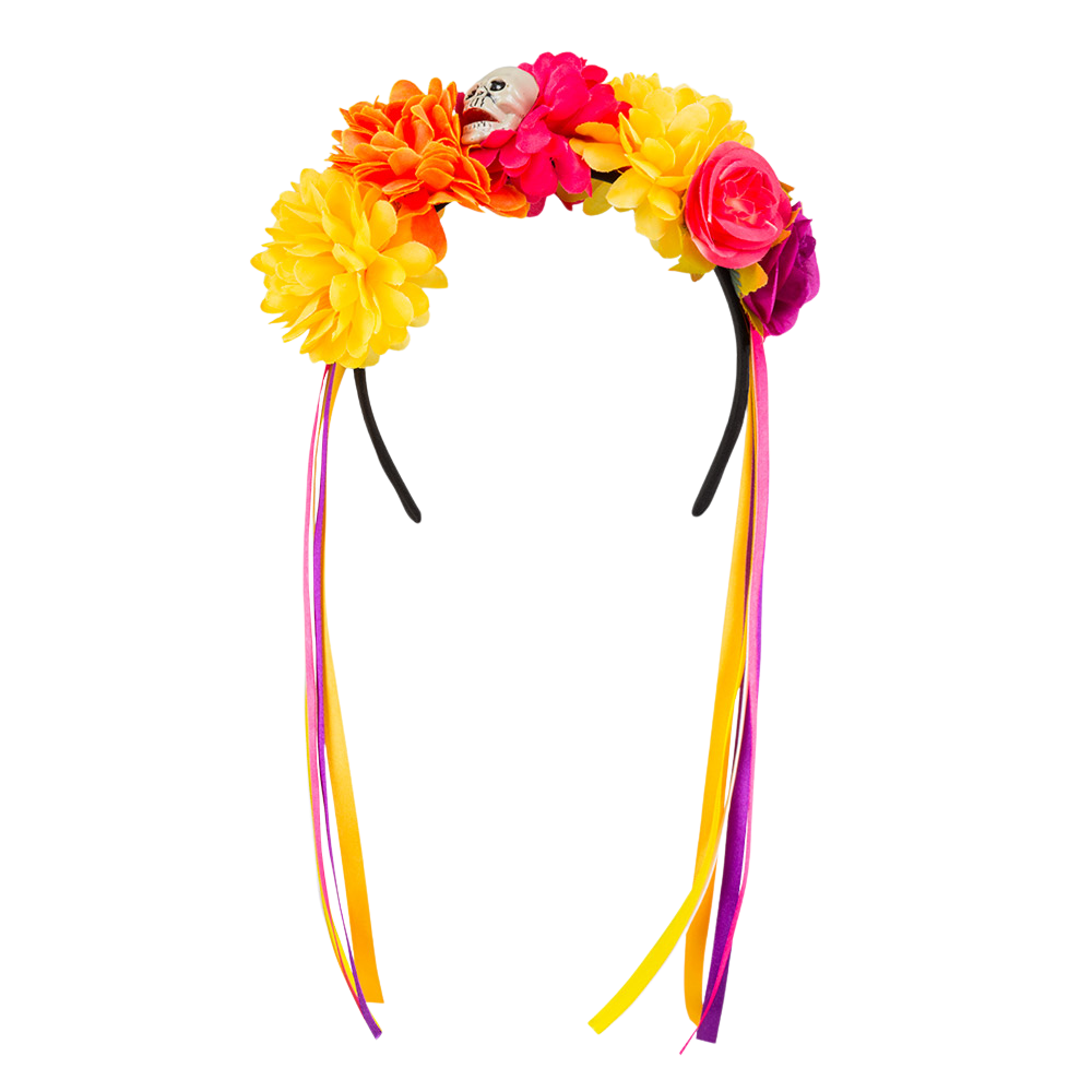 Hårbånd med blomster og dødningehoveder – Dia de los Muertos – De Dødes Dag