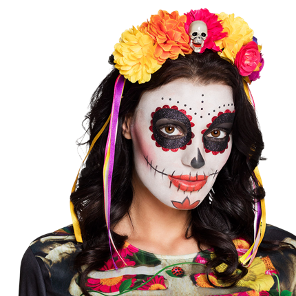 Hårbånd med blomster og dødningehoveder – Dia de los Muertos – De Dødes Dag