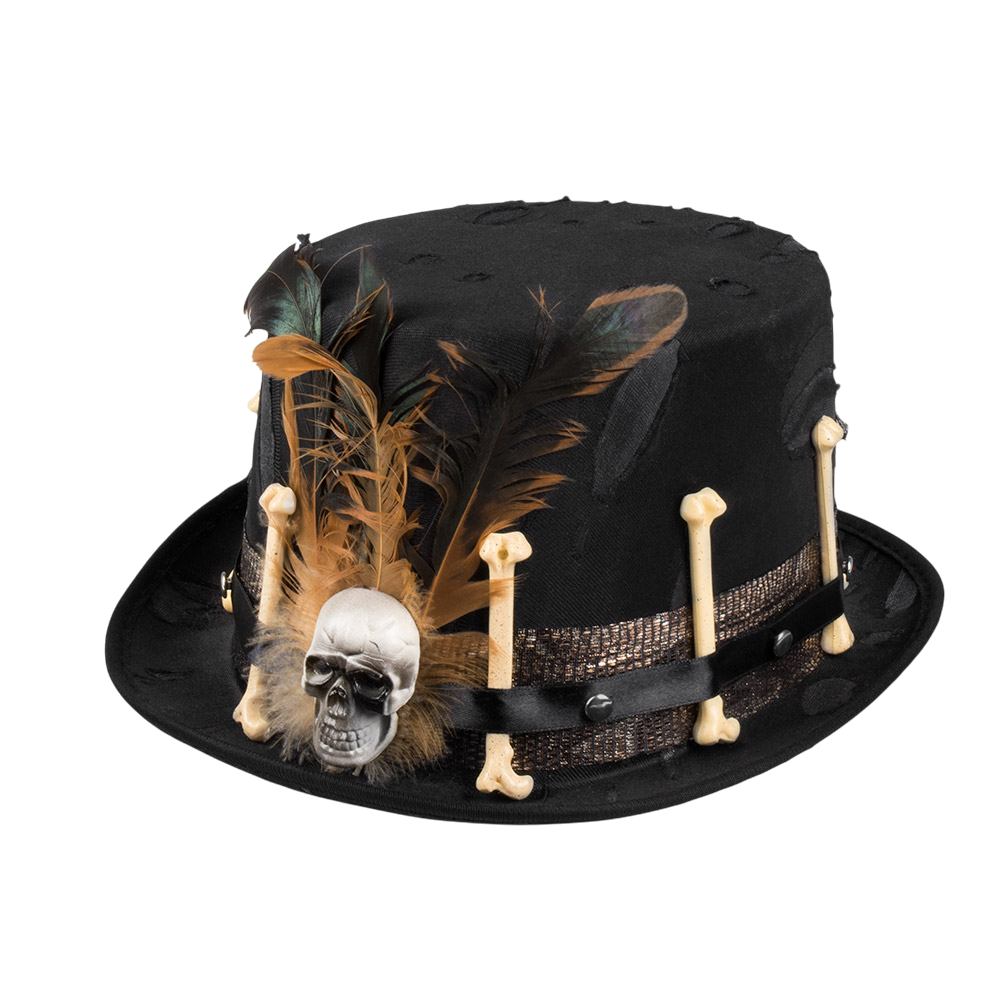 Voodoo-hat med fjer og dødningehoved – Halloween-kostume
