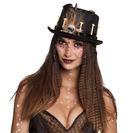 Voodoo-hat med fjer og dødningehoved – Halloween-kostume