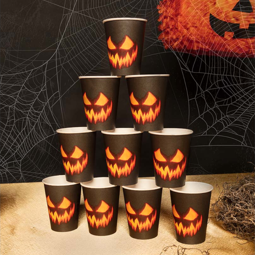Sæt med 10 kopper med motiv af uhyggelig græskar, 25 cl – Halloween