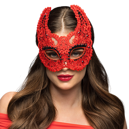 Rød blondermaske som dæmonulv – Halloween