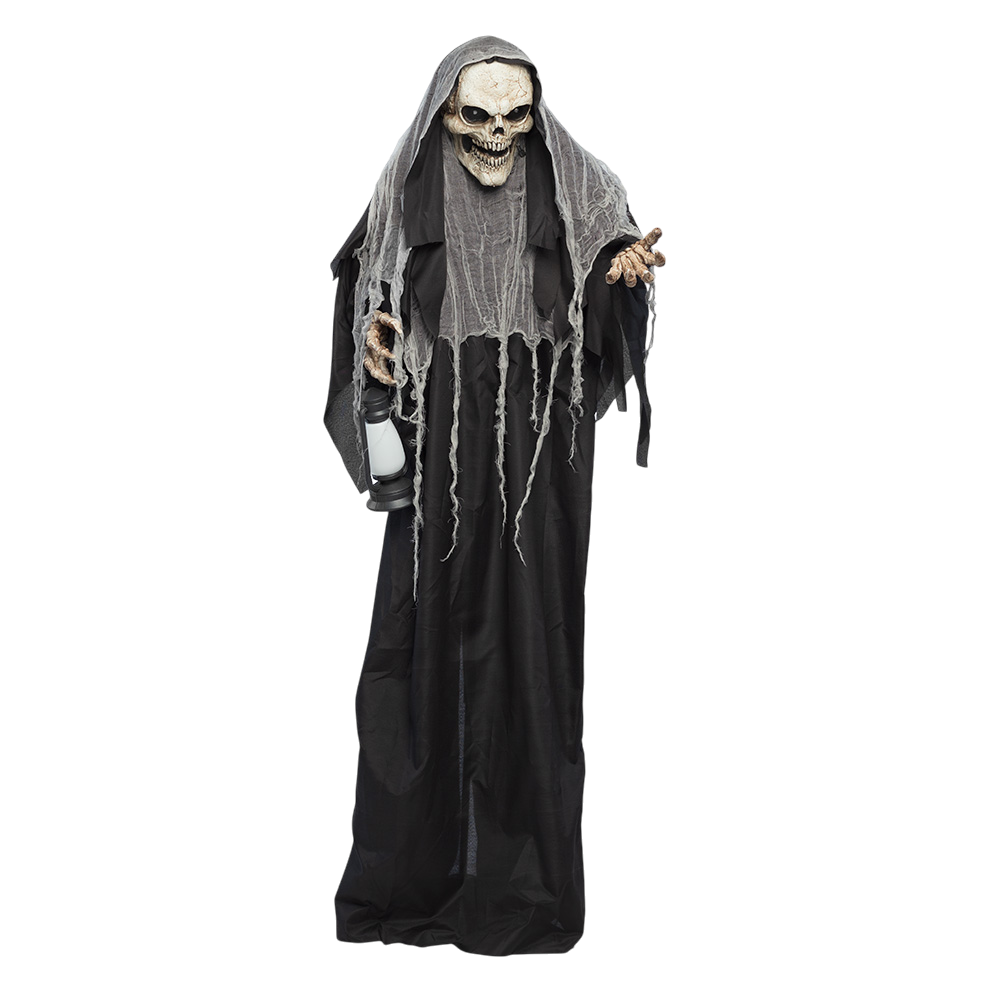 Glitrende, animeret dødningehoveddukke, 180 cm – Halloween-dekoration