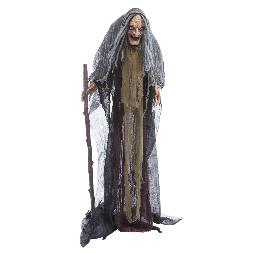Heks med stok, menneskestørrelse 160 cm – Halloween-dekoration