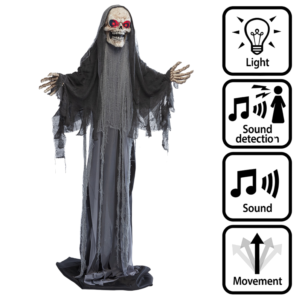 Bevægelig, voksende skeletdukke (Dødemanden) 180 til 215 cm – Halloween