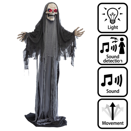 Bevægelig, voksende skeletdukke (Dødemanden) 180 til 215 cm – Halloween
