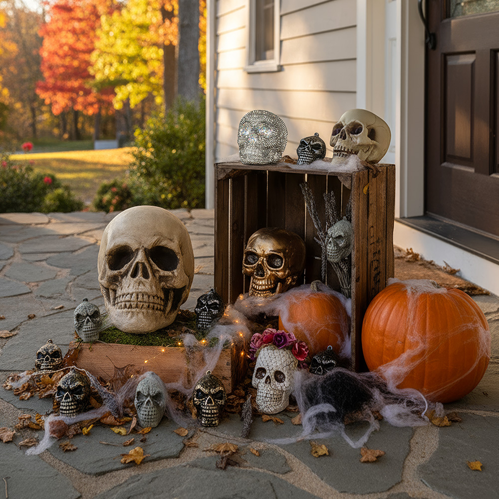 Hvid dødningehoved med bevægelig kæbe, 24 cm – Halloween-dekoration