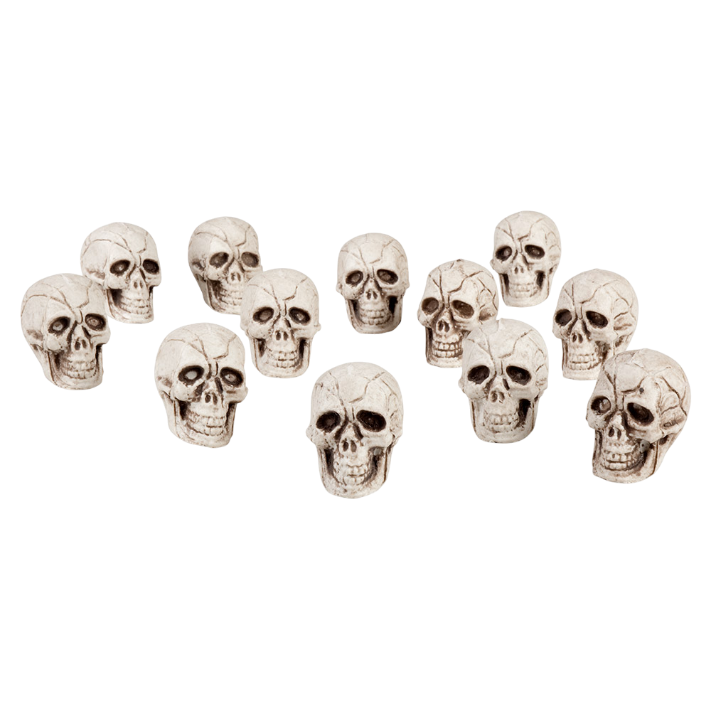 Sæt med 12 mini-dødningehoveder, 4 x 3 cm – Halloween-dekoration