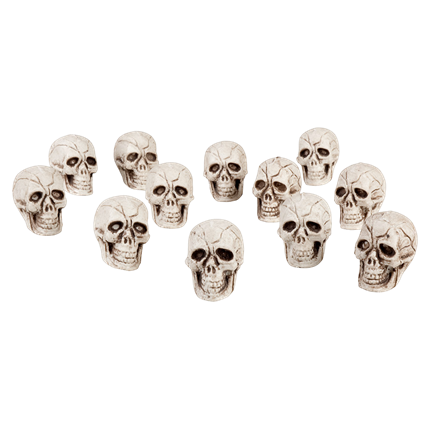 Sæt med 12 mini-dødningehoveder, 4 x 3 cm – Halloween-dekoration