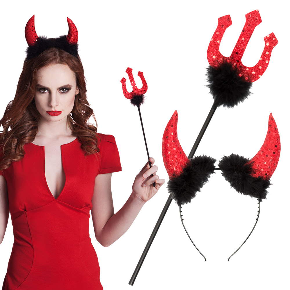 Diabel-sæt med horn og trefork, 40 cm – Halloween-udklædning