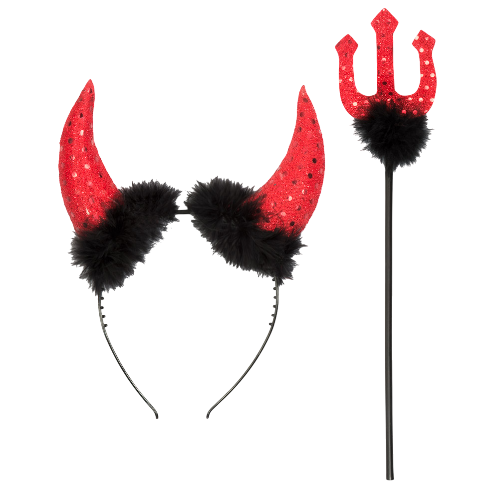 Diabel-sæt med horn og trefork, 40 cm – Halloween-udklædning