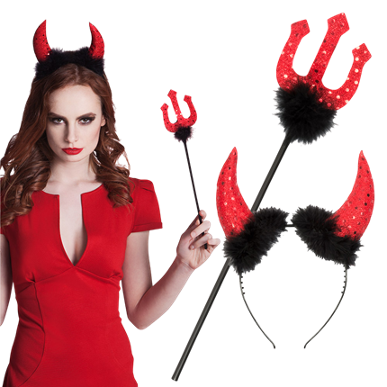 Diabel-sæt med horn og trefork, 40 cm – Halloween-udklædning