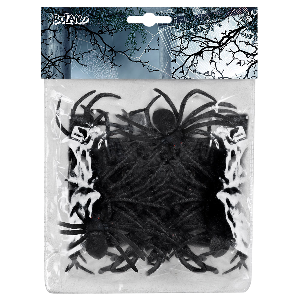 Sæt med 12 edderkopper, 5 x 6 cm – Halloween-dekoration