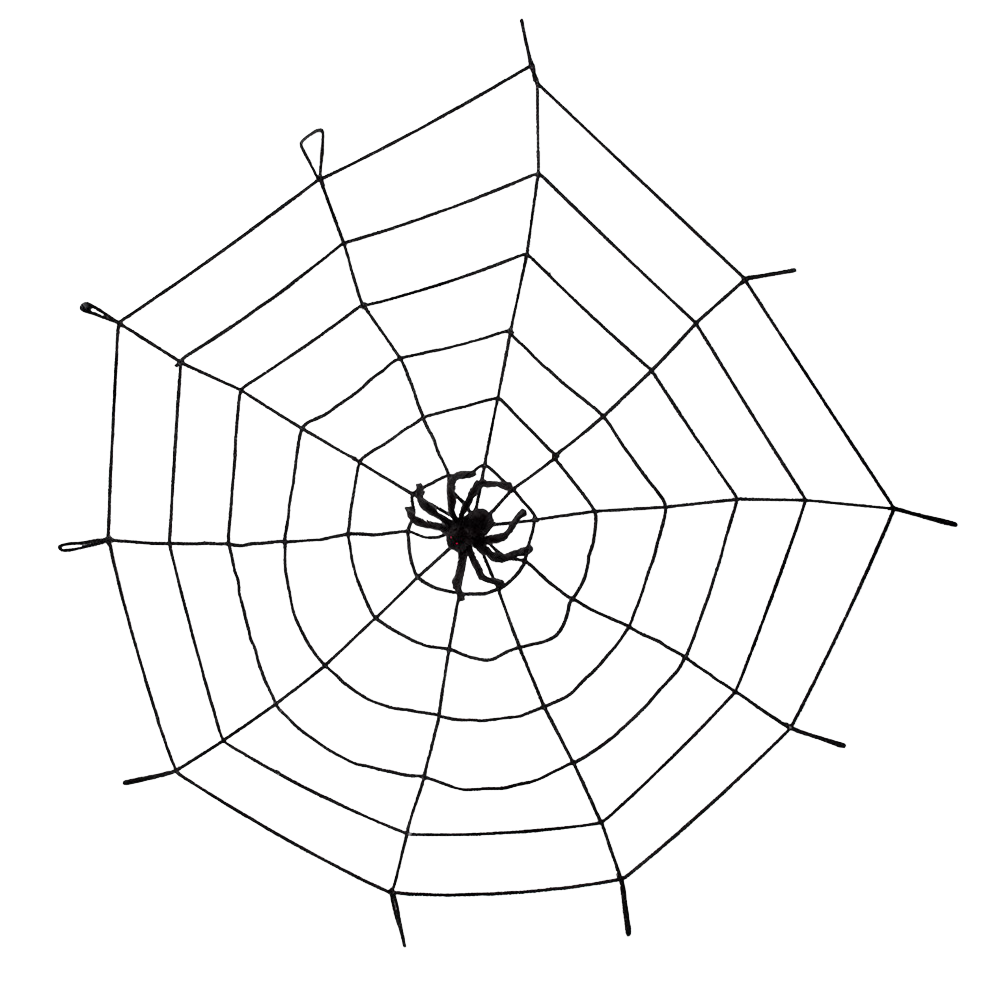 Elastisk spindelvæv, 150 cm, med edderkop – Halloween