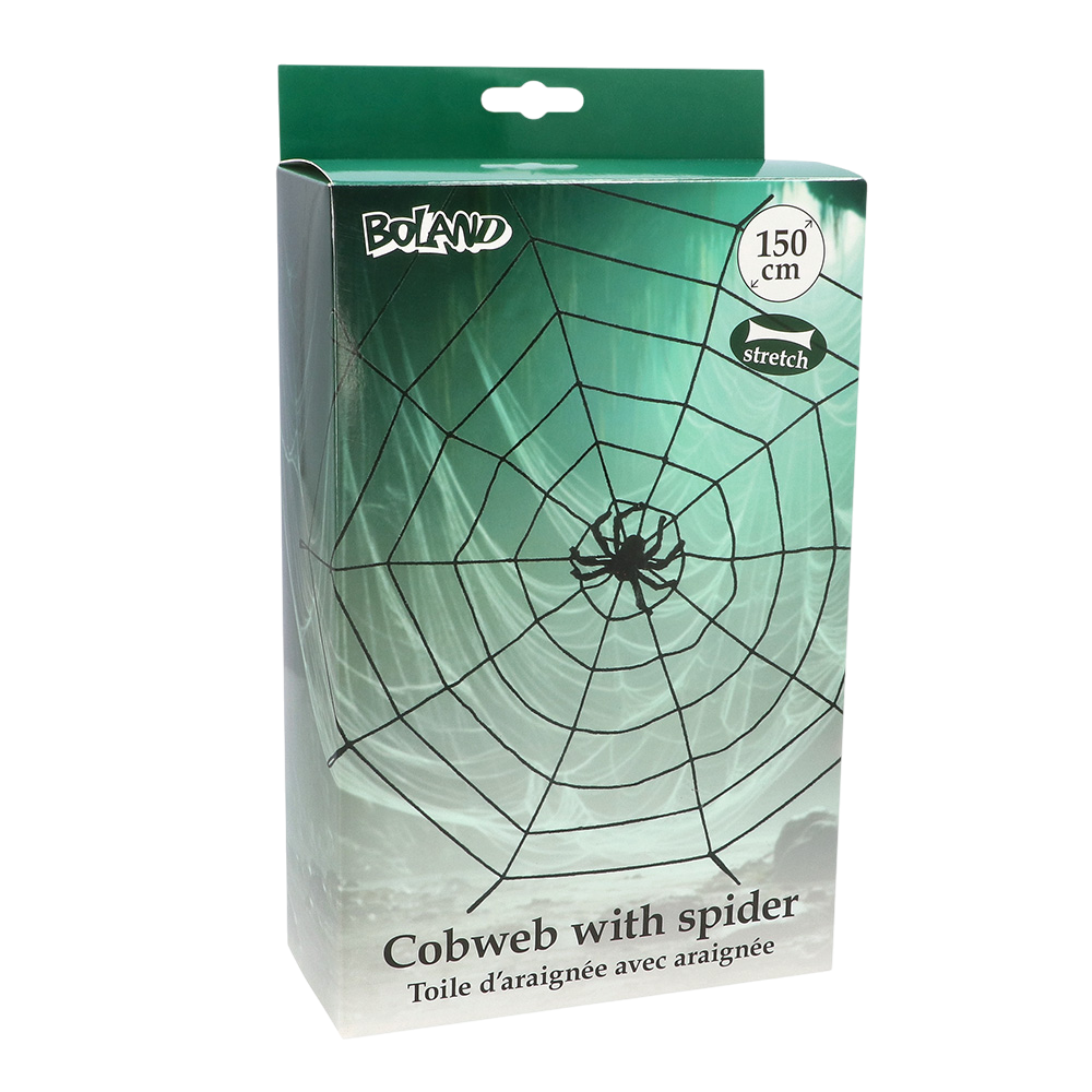 Elastisk spindelvæv, 150 cm, med edderkop – Halloween