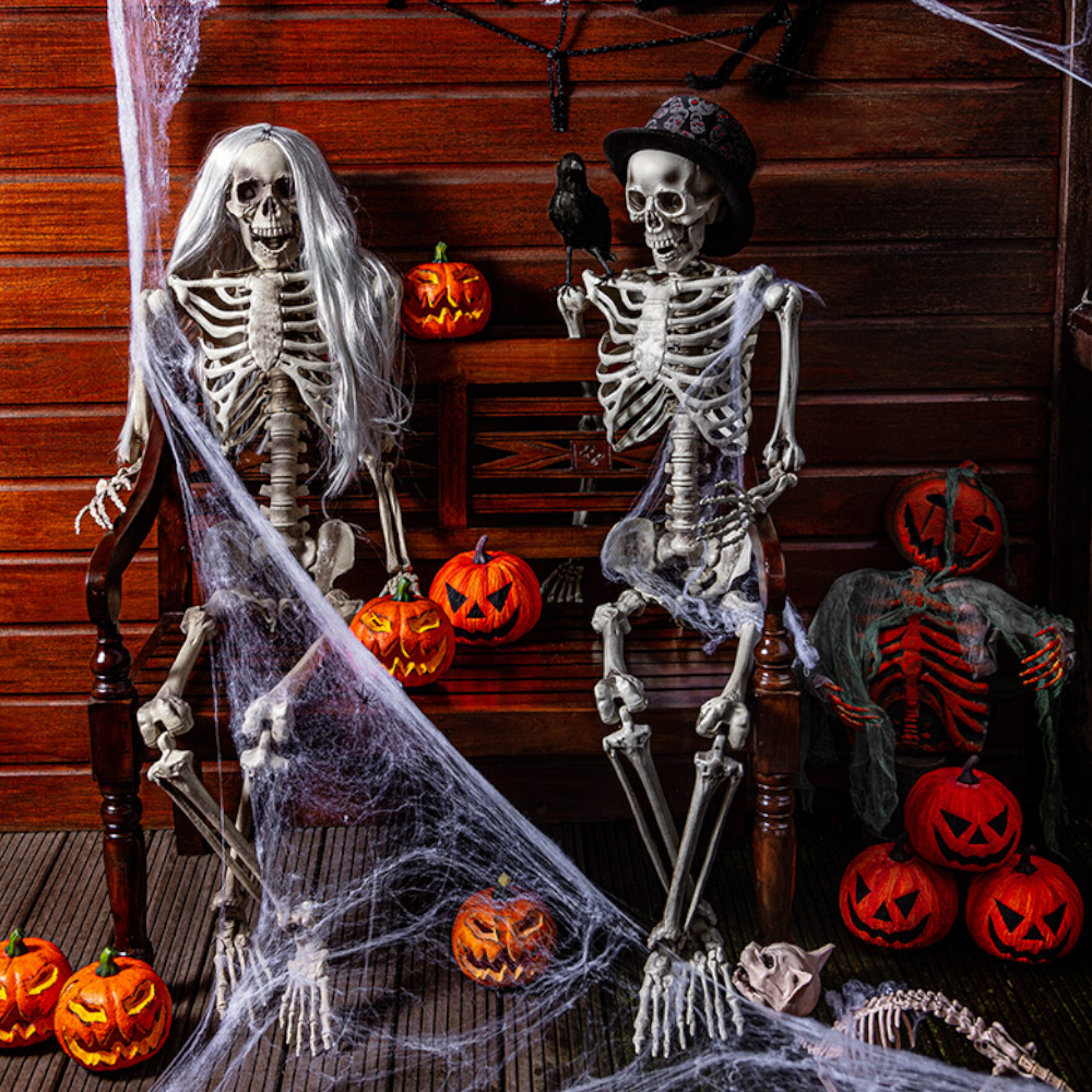 Elastisk spindelvæv, 150 cm, med edderkop – Halloween