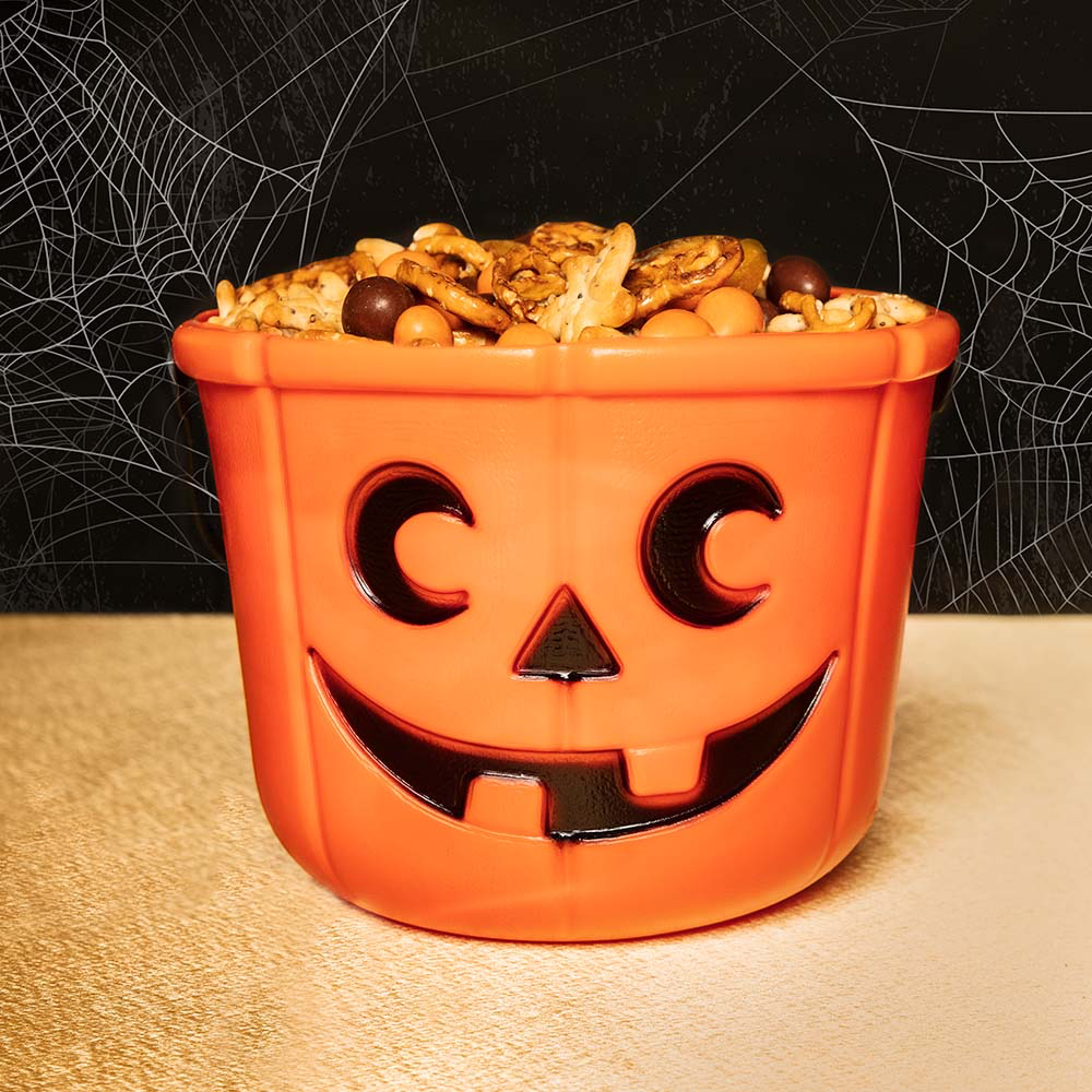 Orange græskarspand 14 x 18 cm – Halloween-slikkurv