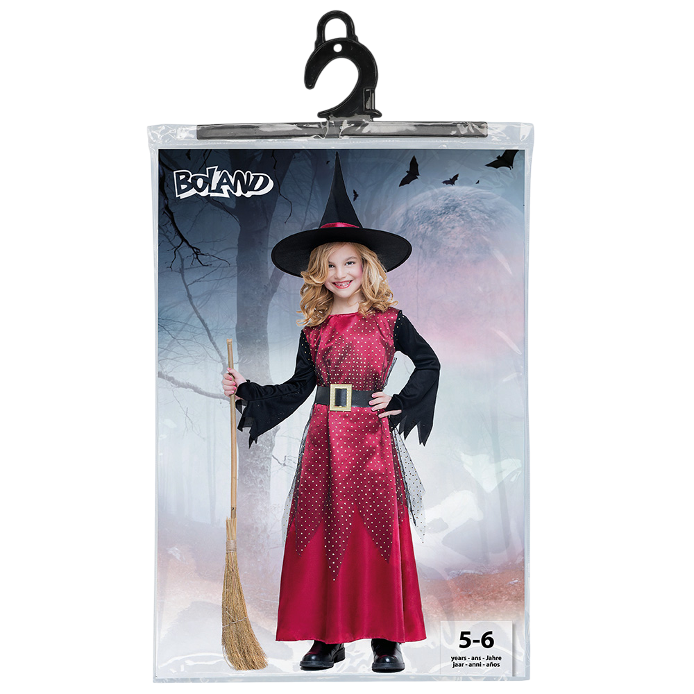 Rød heksekostume til piger i alderen 5–6 år – Halloween