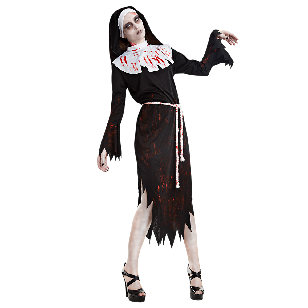 Zombie-nonne-kostume til kvinder, størrelse M/L – Halloween