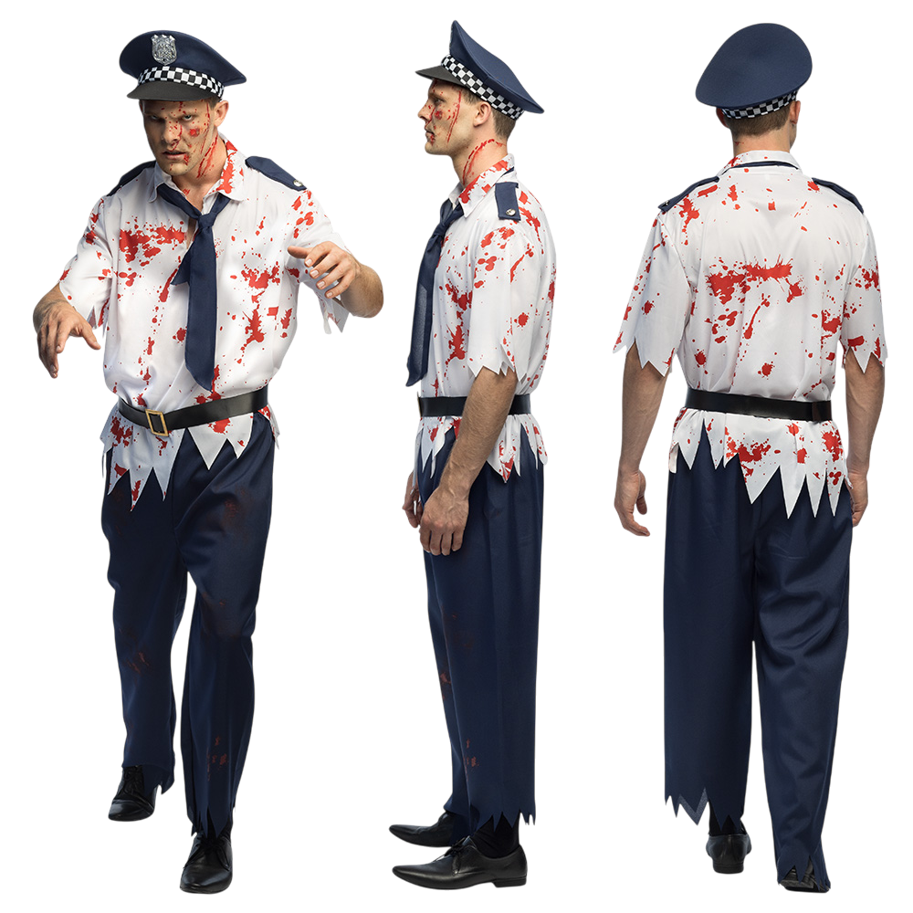 Zombie-politidragt til mænd, størrelse XL – Halloween