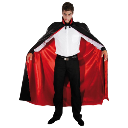 Rød og sort Dracula-kappe i satin, 152 cm – Vampyrkostume til Halloween