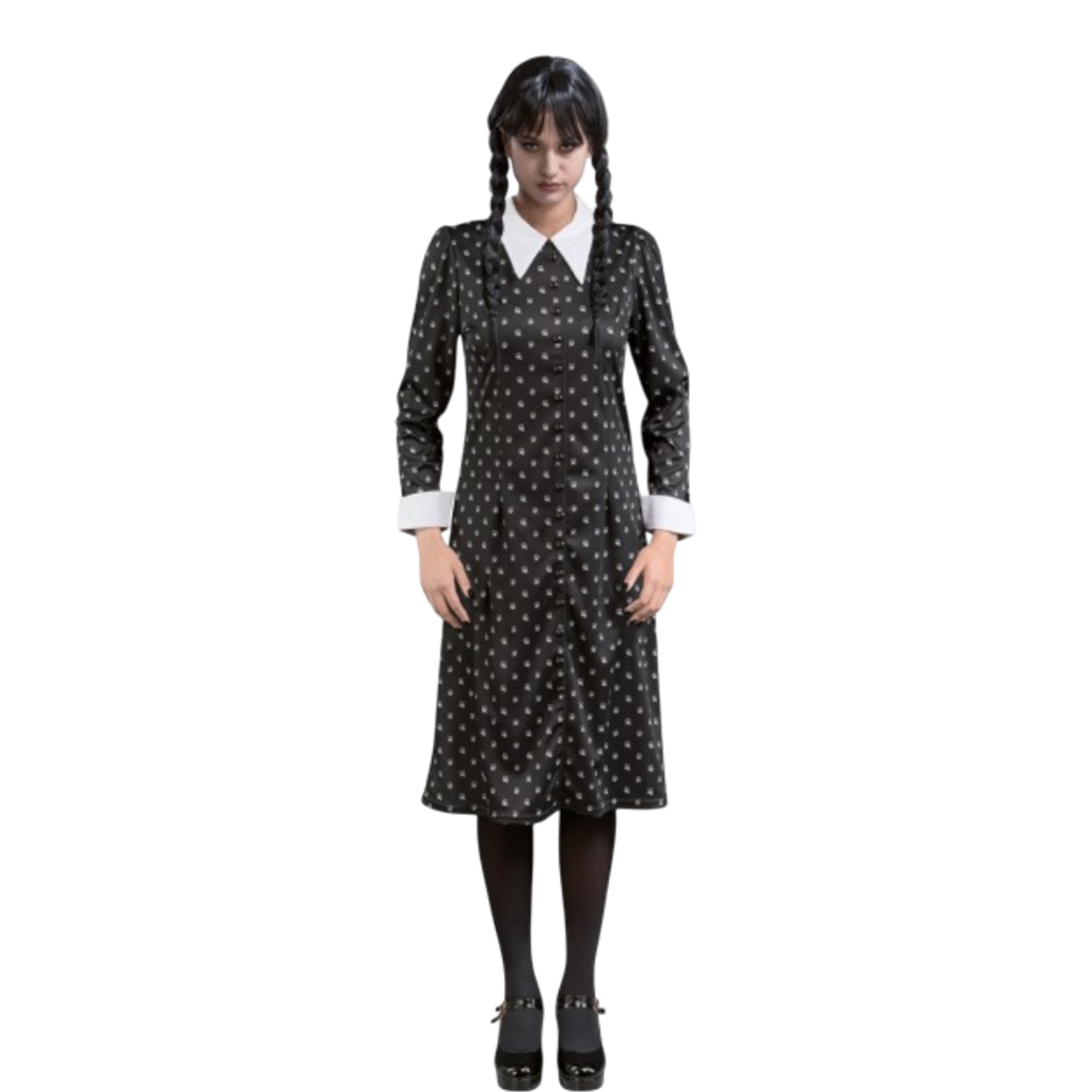 Sort Addams-kjole, størrelse XS – Kostume til kvinder